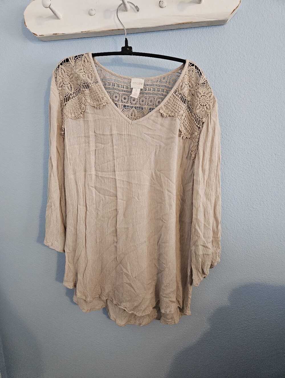 Chicos Neutral Crochet-Yoke V-Neck Tunic